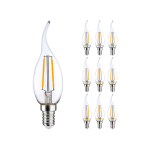 Mehrfachpackung 10x LED E14 Gebogen-tip Kerze Fadenlampe Klar 2.5W 250lm - 827 | Ersatz für 25W